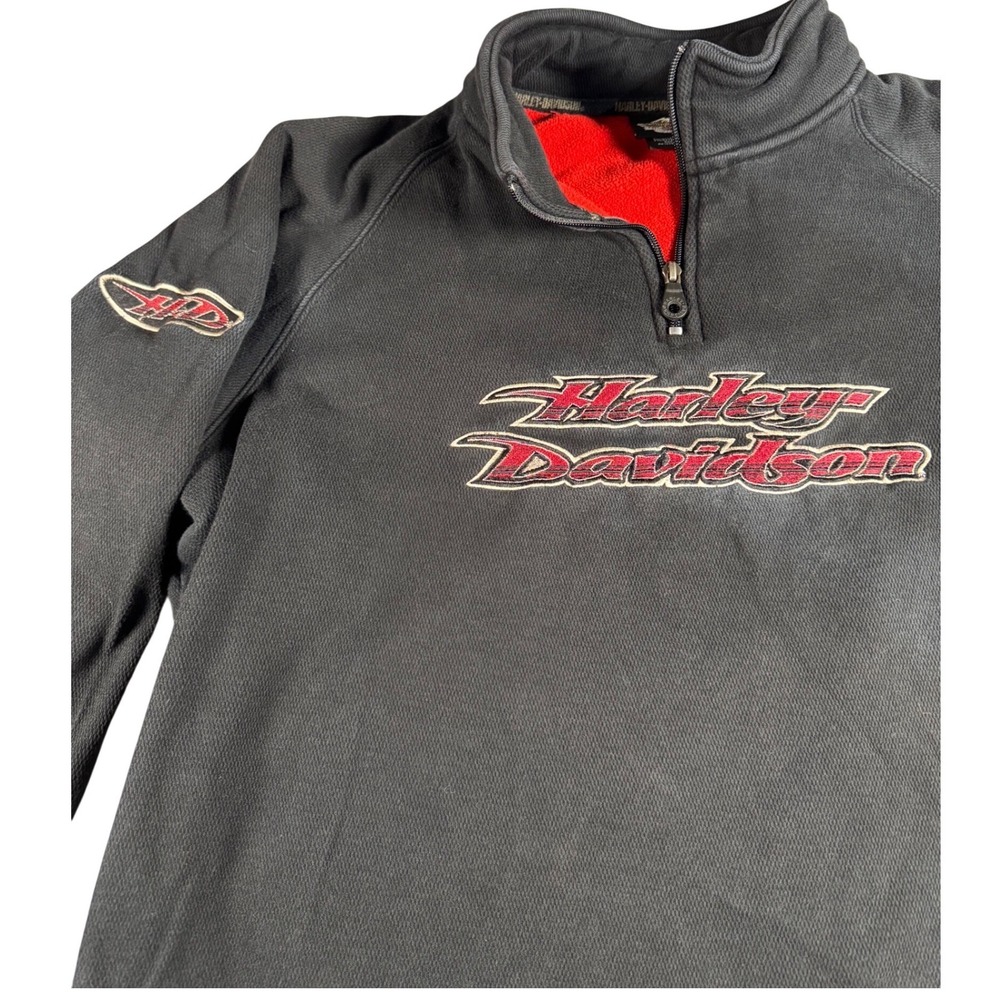 Harley-Davidson Quarter-Zip Pullover Men Large Black Fleece Lined 96270-06VM